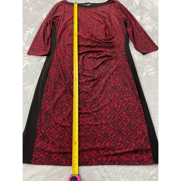 Lauren Ralph Lauren Dress 14W Red Black Print Jersey Ruched Gathered Slimming - Picture 12 of 14